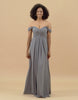 Off The Shoulder Grey Blue Bridesmaid Dress