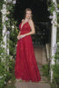 V neck Burgundy Tulle Sparkly Prom Dress