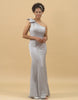 Grey One-shoulder Mermaid Satin Bridesmaid Dress