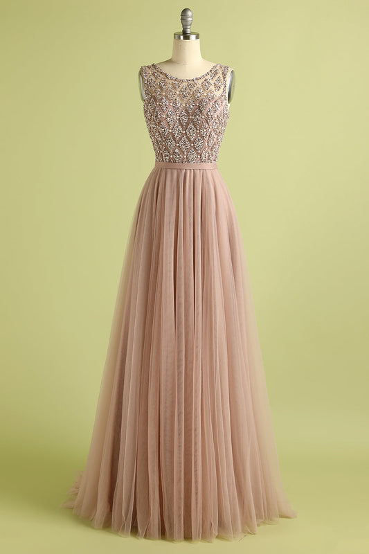 Pink Tulle Beading Prom Dress