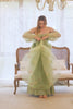 Green Off Shoulder Floral Long Prom Dress