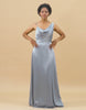 Grey Blue Cowl Neck Floor-Length Satin Bridesmaid Dress