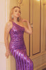 Sequins One Shoulder Purple Sheath Prom Dress with Slit