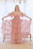 Ivory Red Flower Off The Shoulder Prom Dress