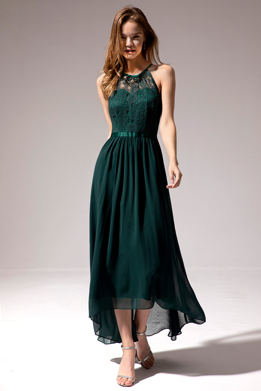 Dark Green Chiffon Lace Bridesmaid Dress