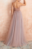 Spaghetti Straps Grey Pink Long Formal Dress With Slit