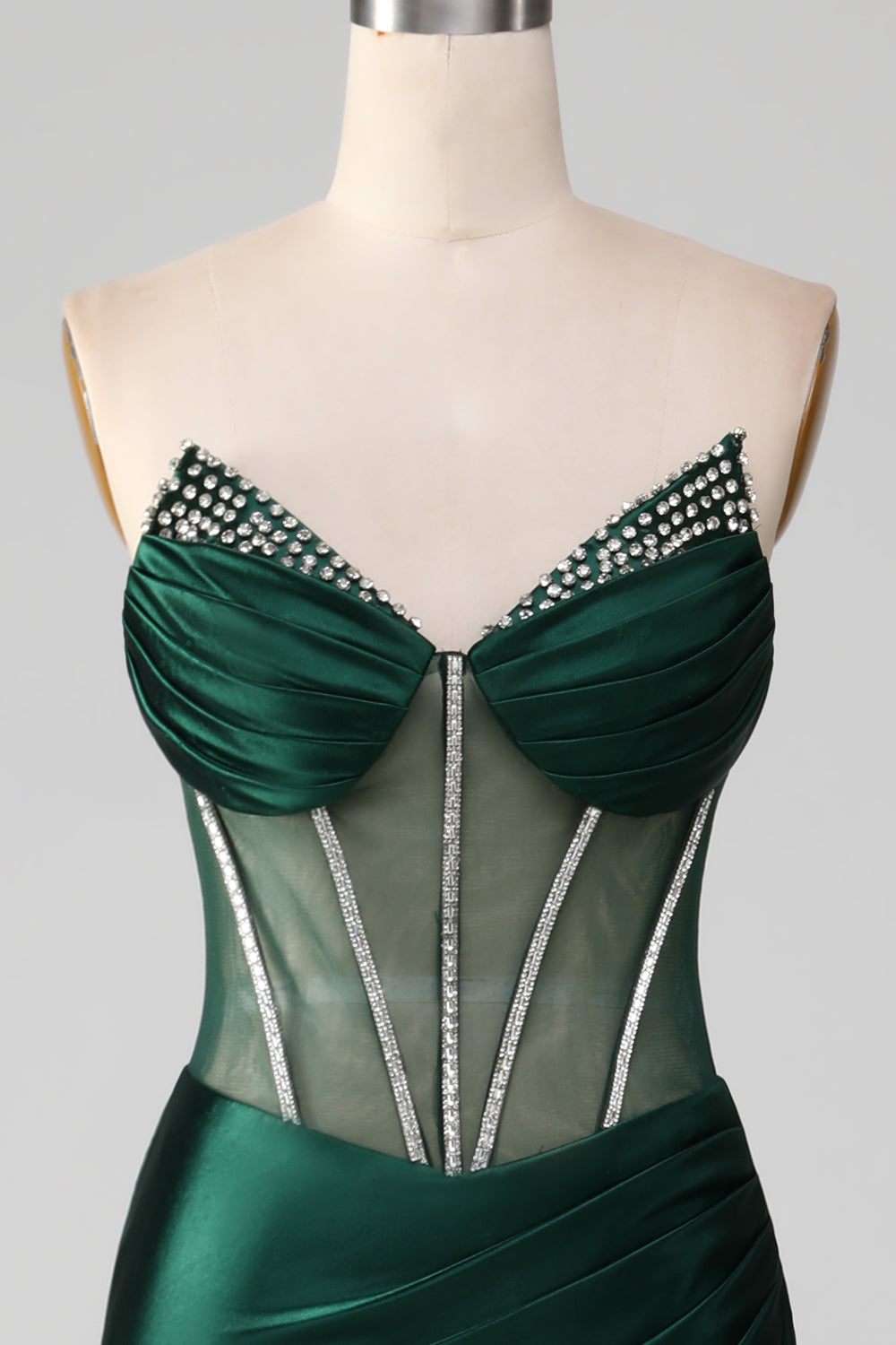 Mermaid Sweetheart Dark Green Corset Prom Dress with Split Front