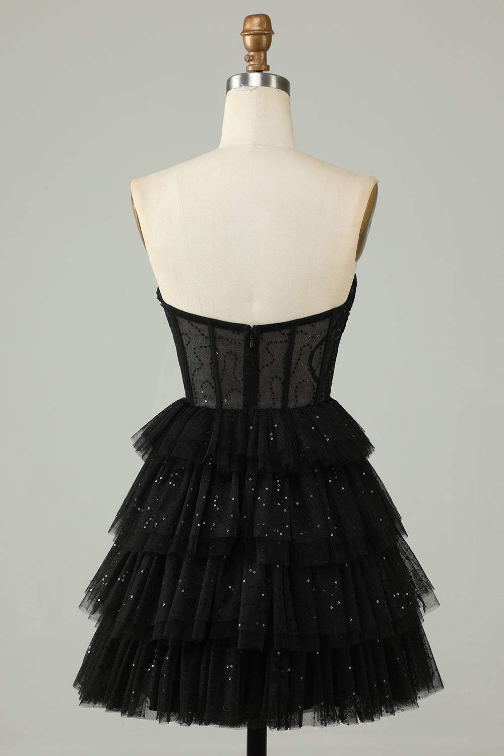 Black A Line Strapless Open Back Corset Homecoming Dress