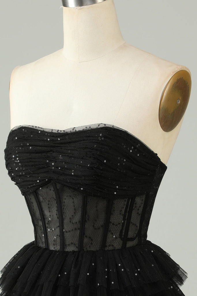 Zapakasa Women Black Homecoming Dress A Line Strapless Open Back Corset ...