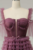 A Line Straps Mavue Tiered Prom Dress