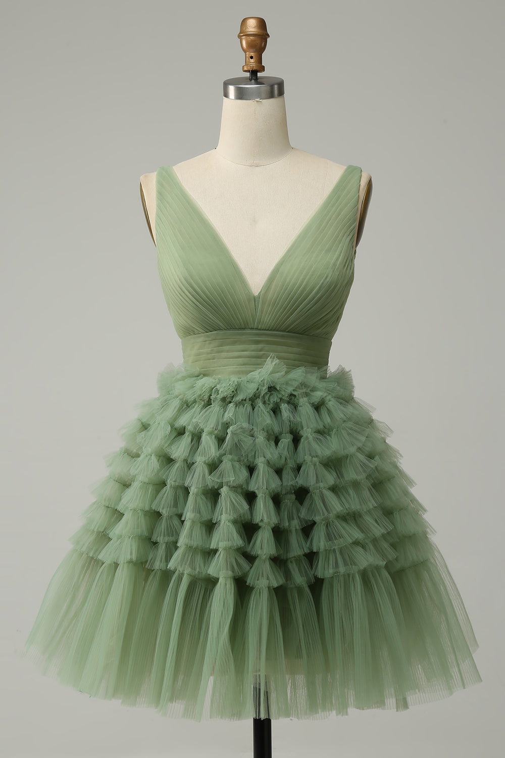 Green Tulle V-neck Short Prom Dress