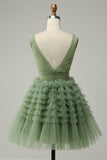 Green Tulle V-neck Short Prom Dress