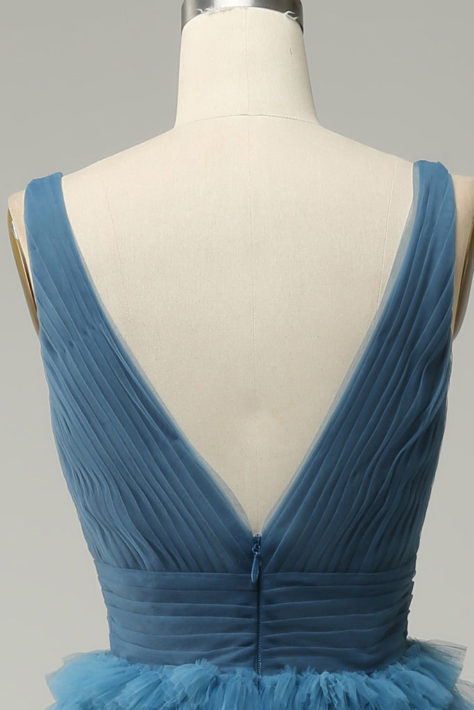 A-Line Strapless Tiered Prom Dress Ink Blue main image 0