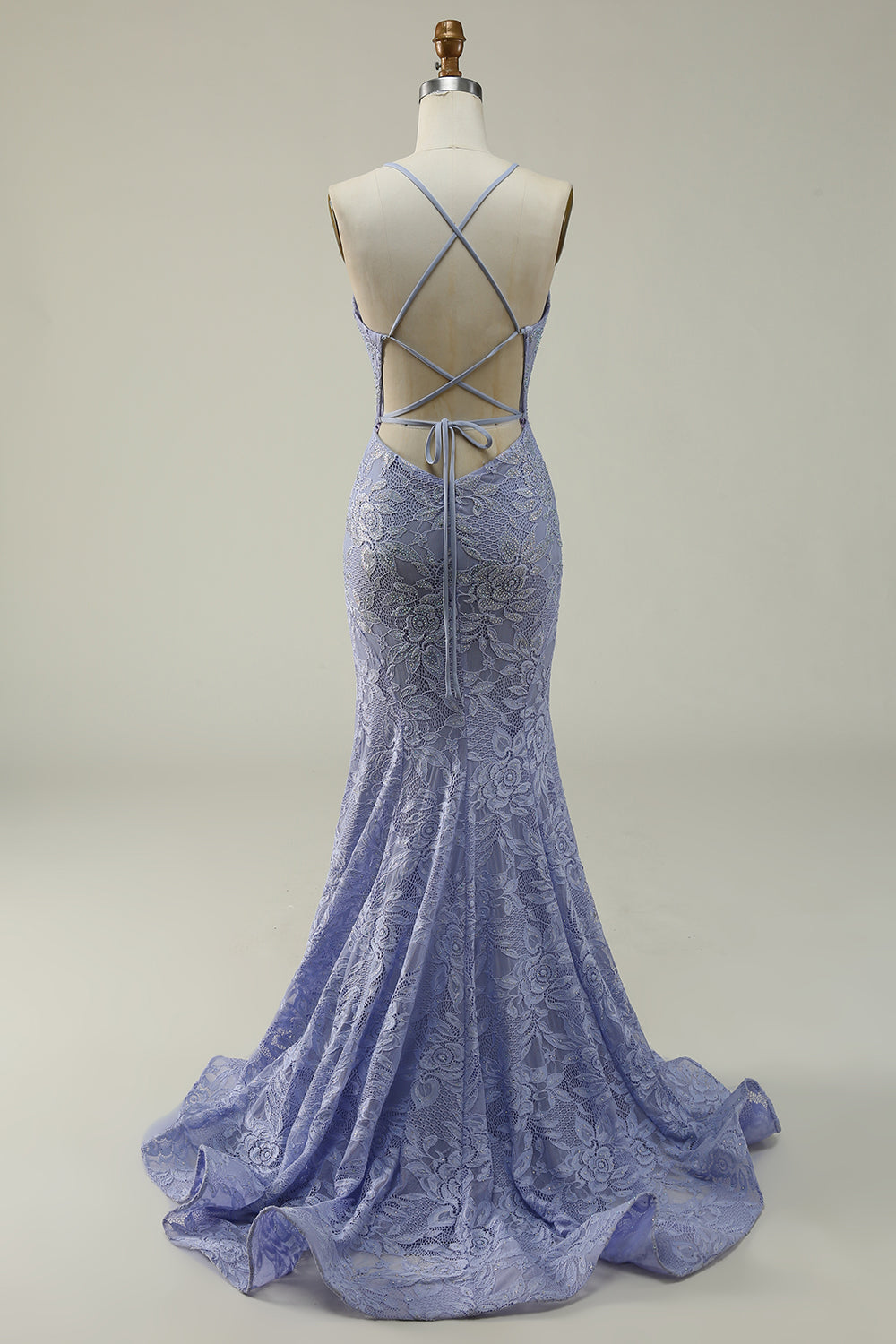 Halter Mermaid Purple Lace Long Prom Dress with Slit