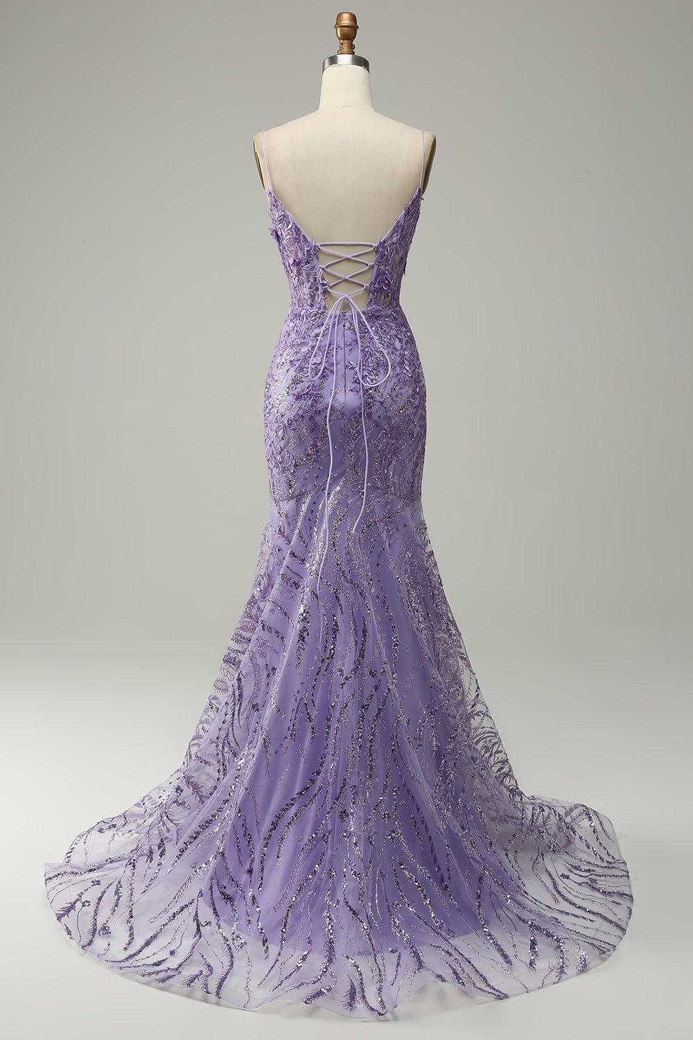 A-Line Spaghetti Straps Beaded Purple Mermaid Prom Dress
