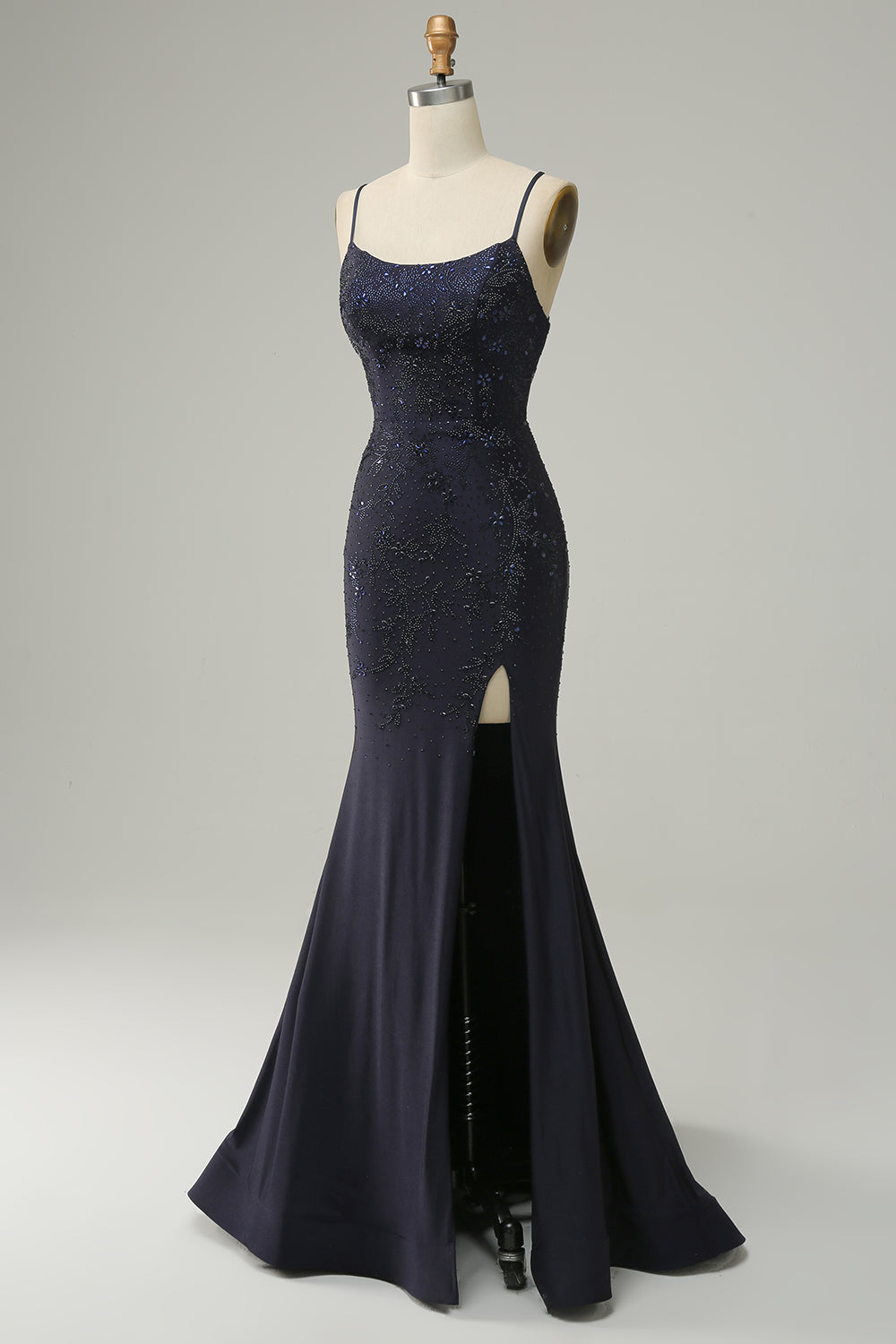 Zapakasa Women Navy Strapless Sweetheart Beaded Prom Dress with Split Zapakasa Women Navy Strapless Sweetheart Beaded Prom Dress with Split