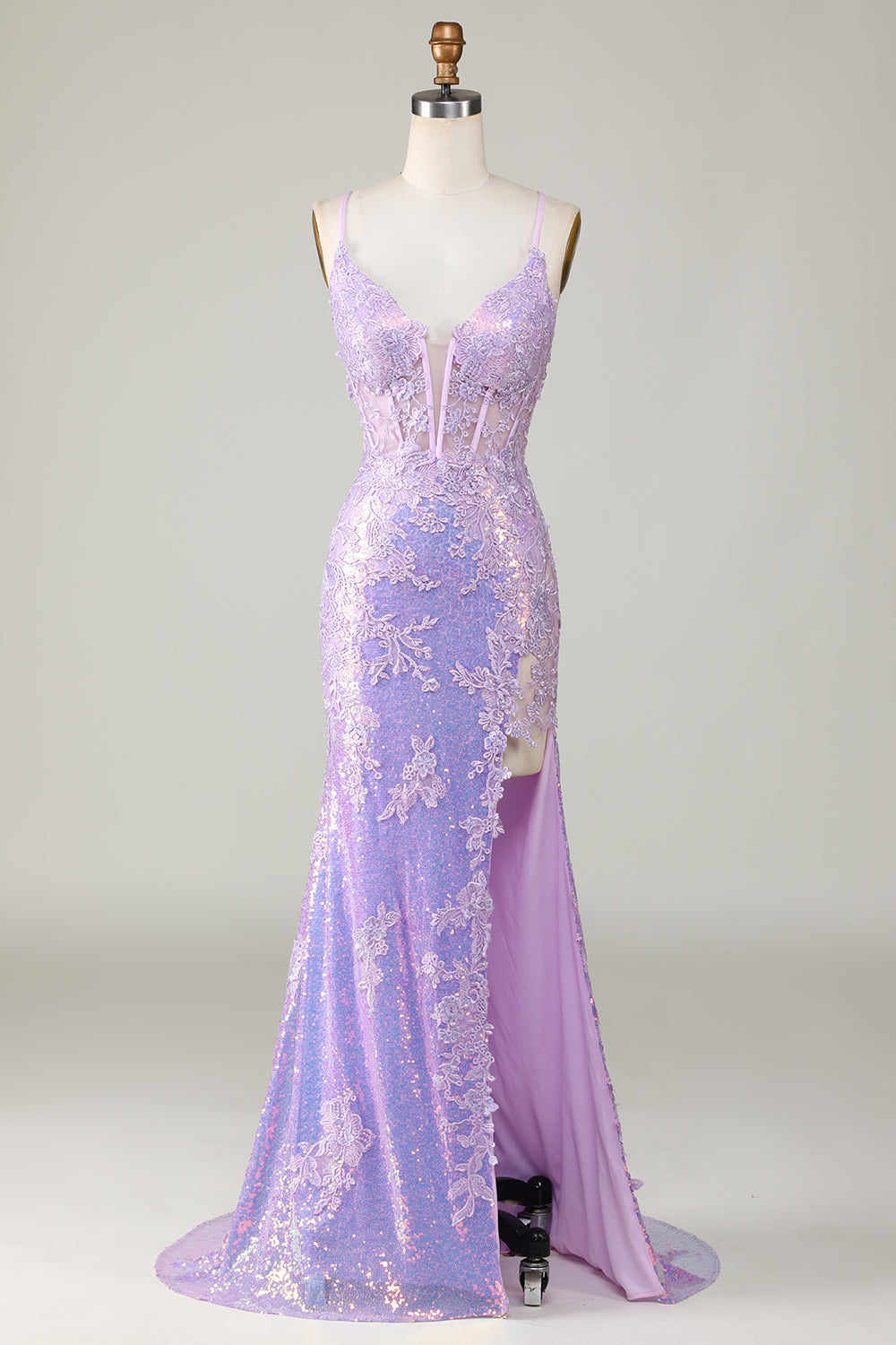 Zapakasa Women Corset Prom Dress with Slit Purple Spaghetti Straps ...