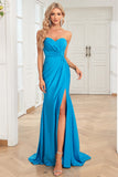 Mermaid Sweetheart Blue Long Wedding Guest Dress with Split Front
