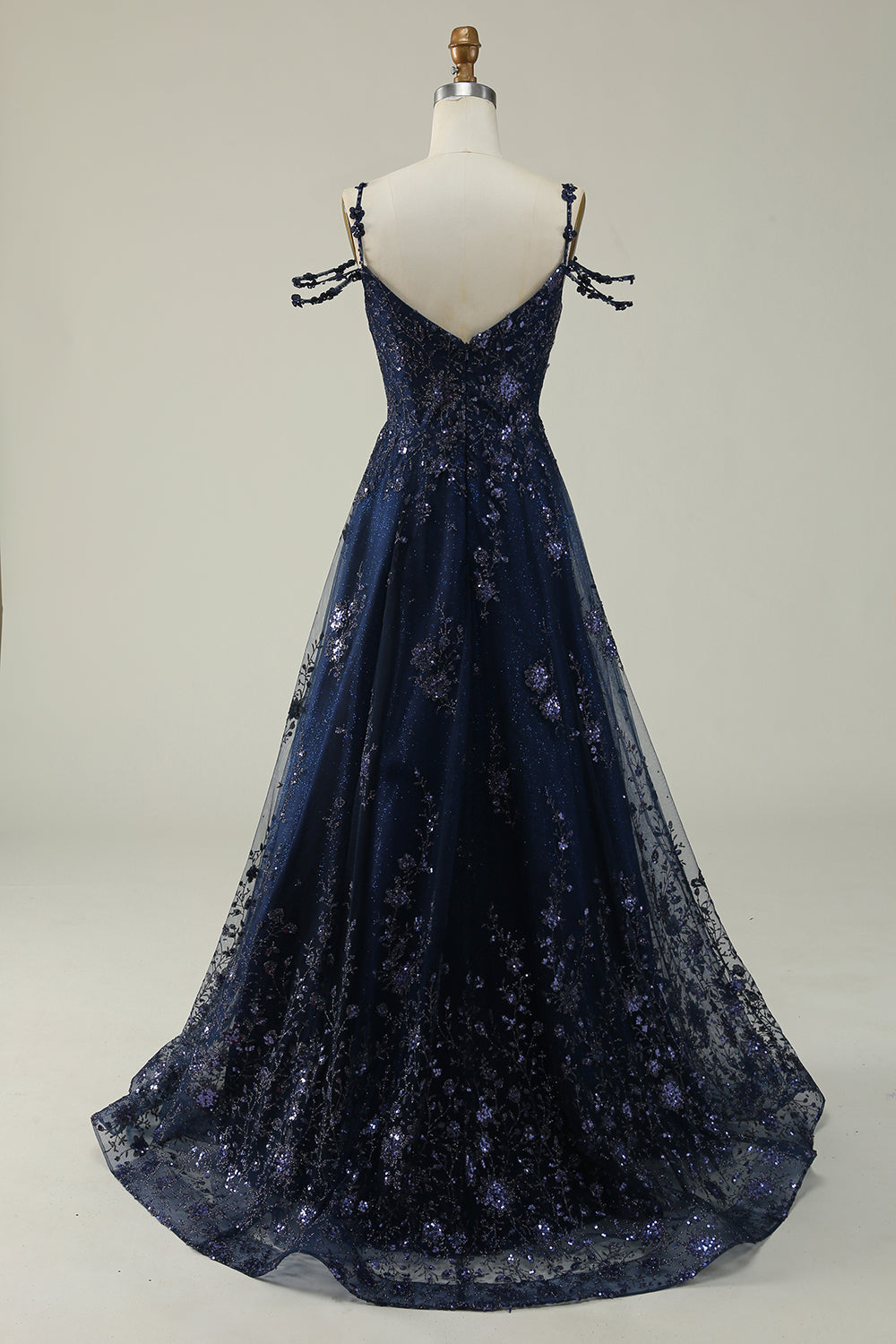 Zapakasa Navy Spaghetti Straps Backless Beaded Long Prom Dress Sparkly A Line Cold Shoulder Party Dress Zapakasa Navy Spaghetti Straps Backless Beaded Long Prom Dress Sparkly A Line Cold Shoulder Party Dress