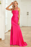 Mermaid Halter Neck Fuchsia Wedding Guest Dress with Split Front