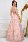 A-Line Strapless Blush Long Prom Dress with Appliques