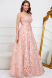 A-Line Strapless Blush Long Prom Dress with Appliques