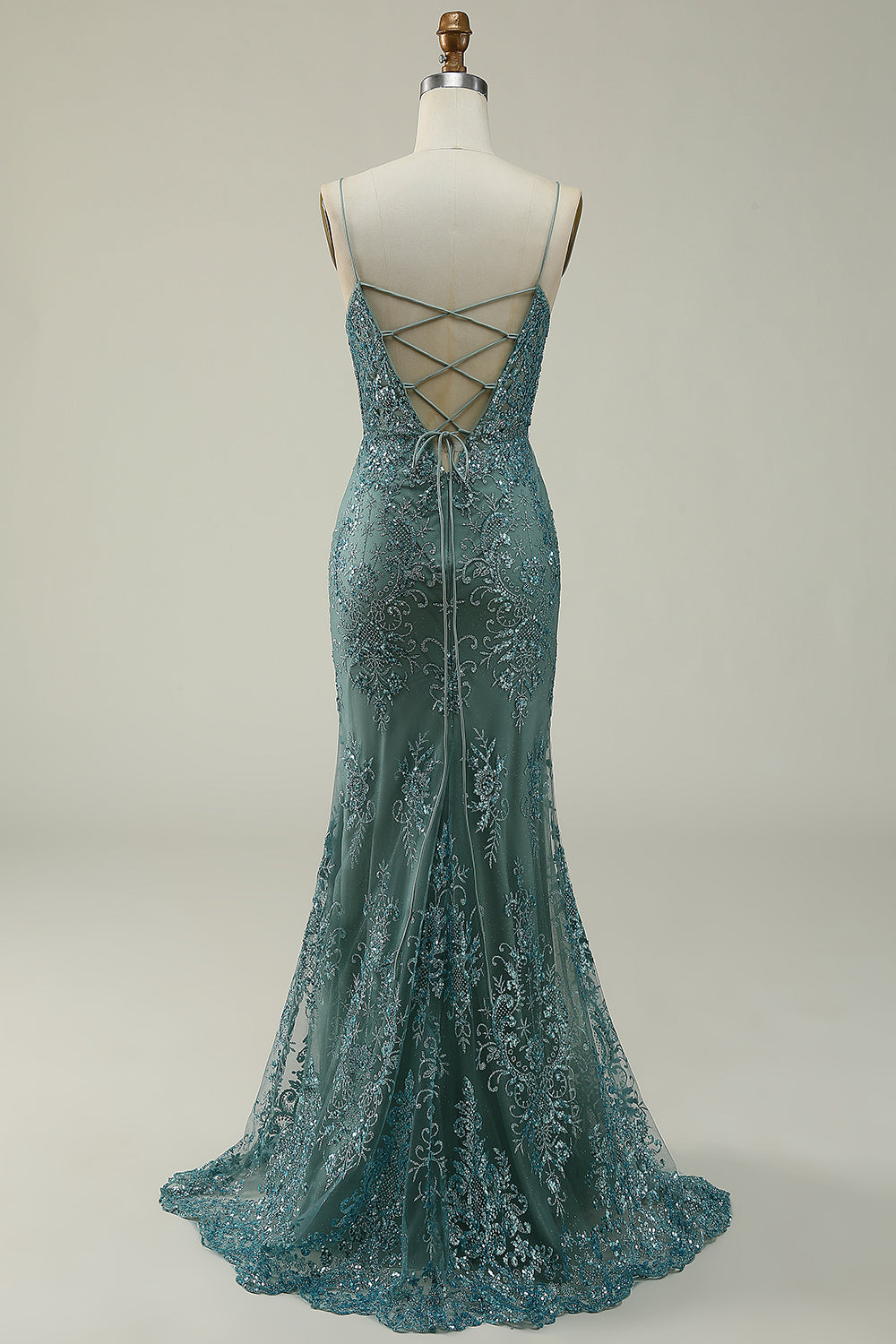 Mermaid Spaghetti Straps Green Split Prom Dress