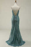 Mermaid Spaghetti Straps Green Split Prom Dress