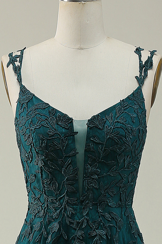 Cicinia Dark Green Prom Dresses Long Backless Stretch Fabric Sheath Spaghetti Straps