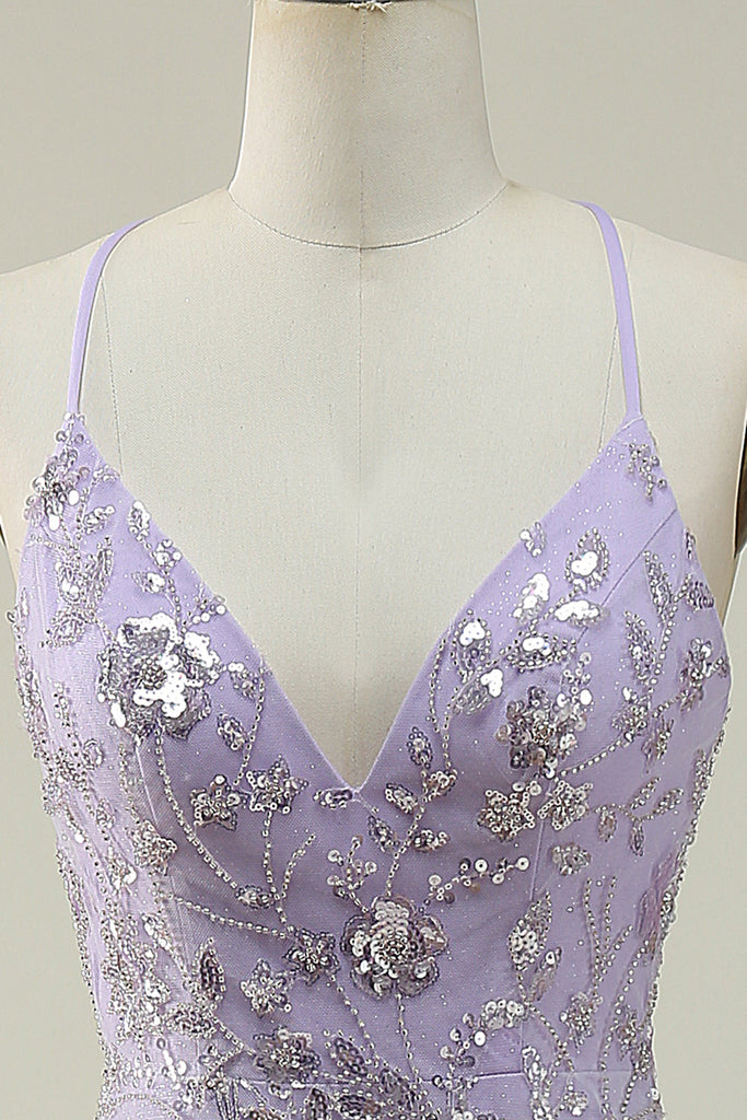 Mermaid Spaghetti Straps Purple Long Prom Dress with Criss Cross Back main image 0