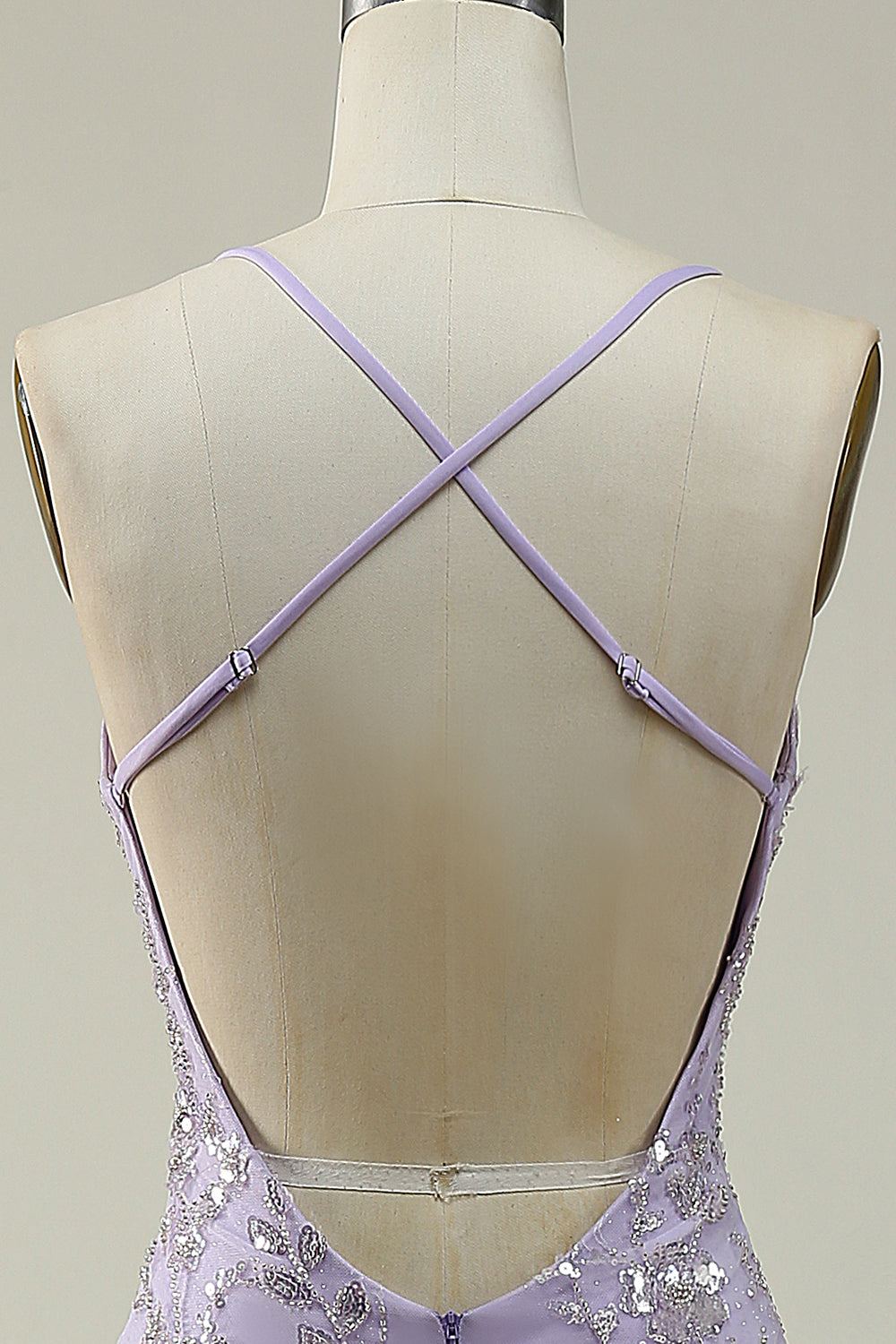 Mermaid Spaghetti Straps Purple Beaded Prom Dress with Slit