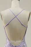 Mermaid Spaghetti Straps Purple Beaded Prom Dress with Slit