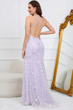 Mermaid Spaghetti Straps Purple Long Prom Dress with Criss Cross Back