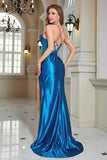 Royal Blue Mermaid Spaghetti Straps Long Corset Prom Dress